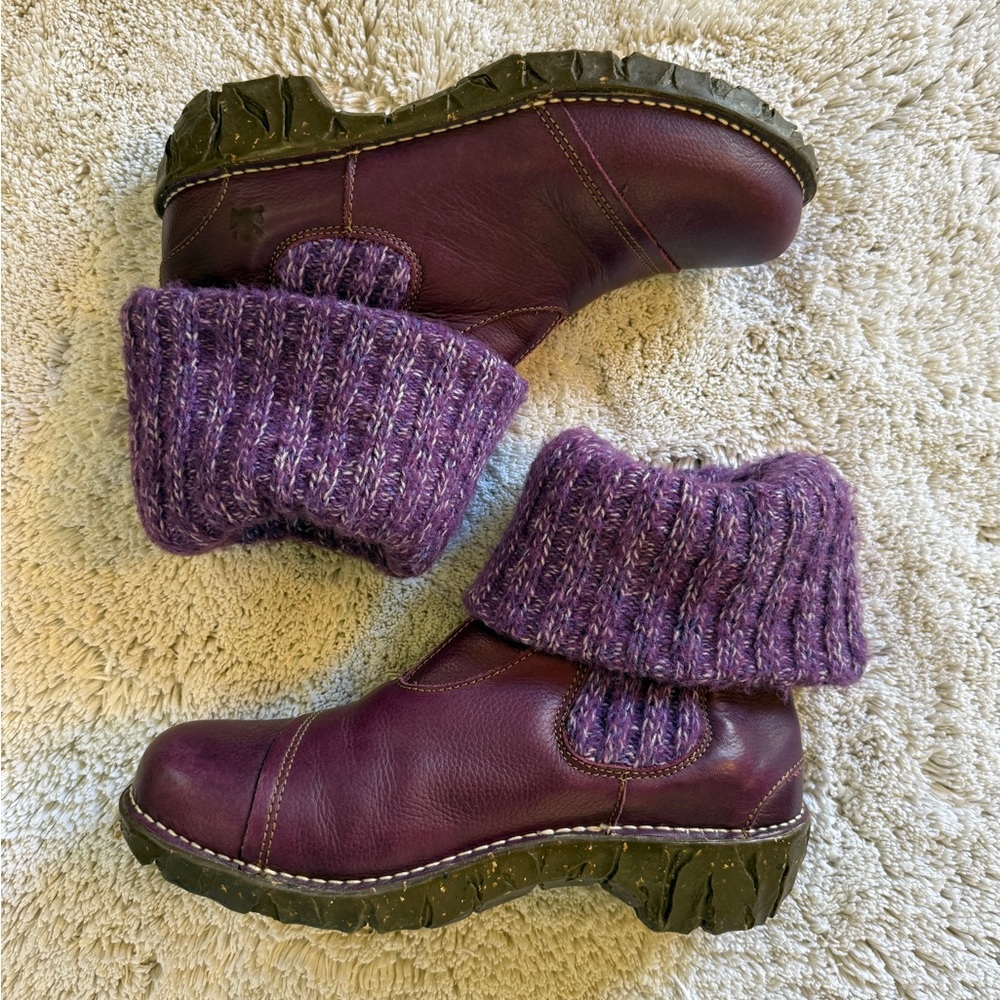 El Naturalista Yggdrasil Knitted Wool Fold Over Cuff Ankle Boots Size 40